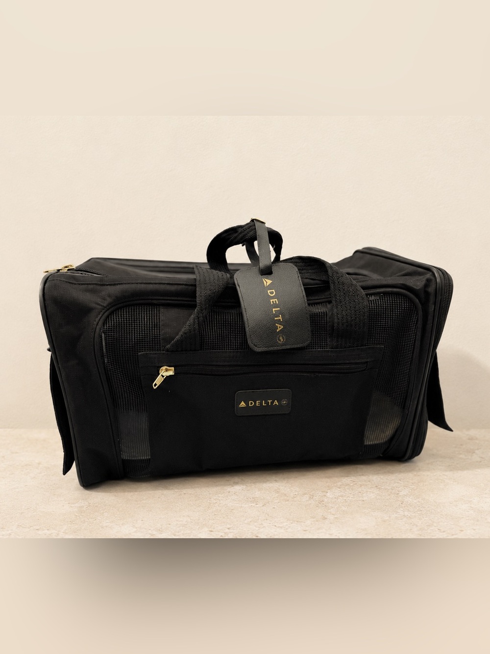 Delta Black Travel Pet Carrier Tote with Mesh Windows